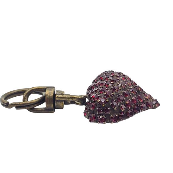 Dorothy Bauer Red Crystal Heart Charm Puffy 90s Swarovski Purse Collar Keychain - Picture 3 of 5